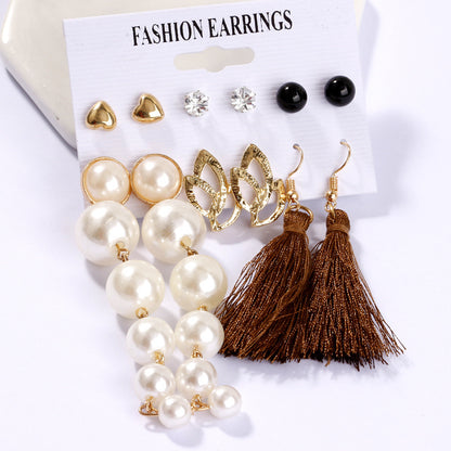 Set Pearl Crystal Stud Earrings