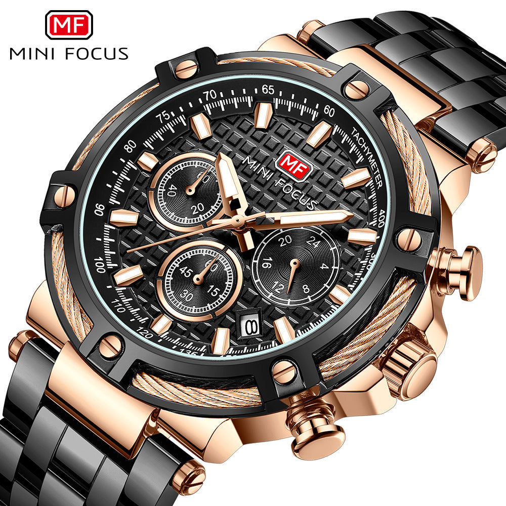 Mini Focus Men's Casual Watch - Waterproof Quartz Luminous Steel Band