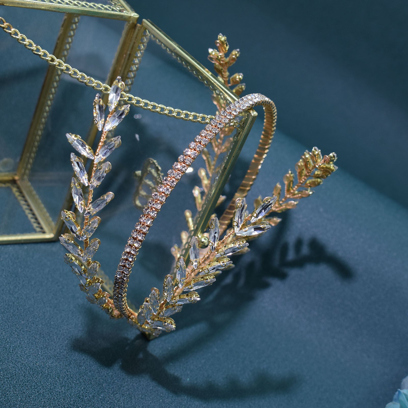 Hand-set rhinestone pressed  wedding headband