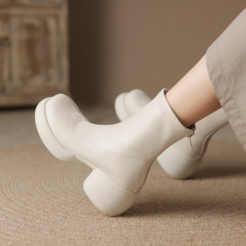 Women's Thick Sole & Heel Elastic Skinny Boots  High-Heeled, Simple Style