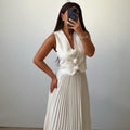 Womens Summer Sleeveless Vest & Pleated Skirt Two-Piece Set