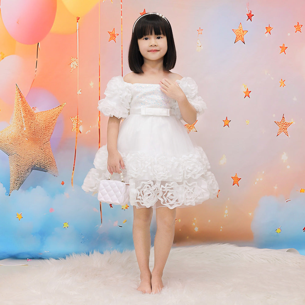 Rosette Ruffle Sequin Princess Dress