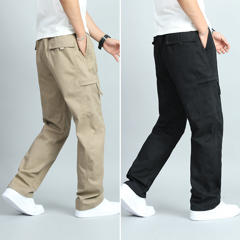 Men's Summer Thin Cotton Cargo Pants – Loose Fit Multi-Pocket Straight Casua