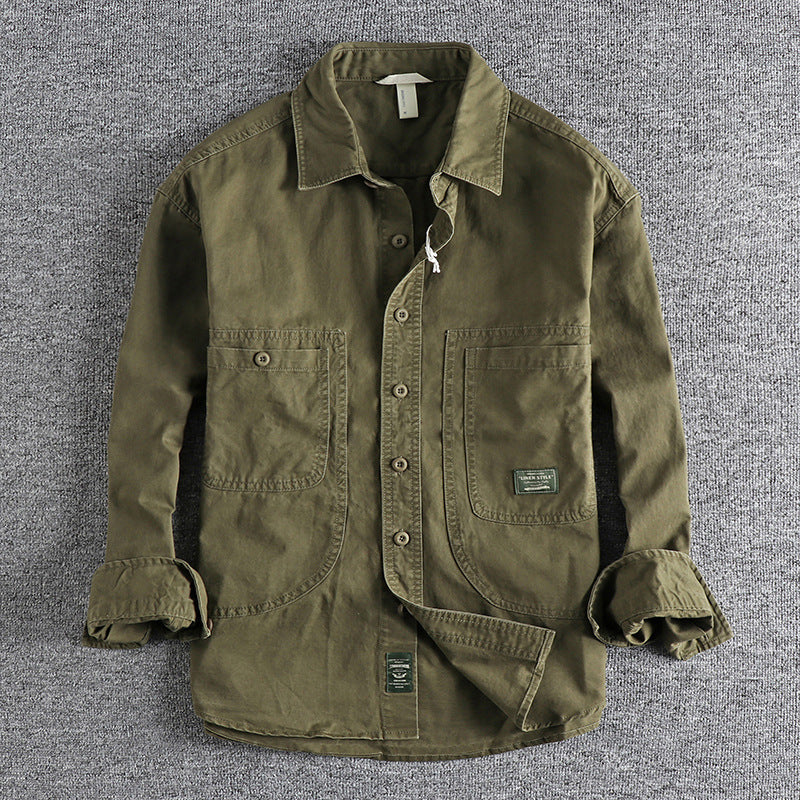 Tough Guy Vintage Distressed Cargo Shirt Jacket  Mens Casual Style