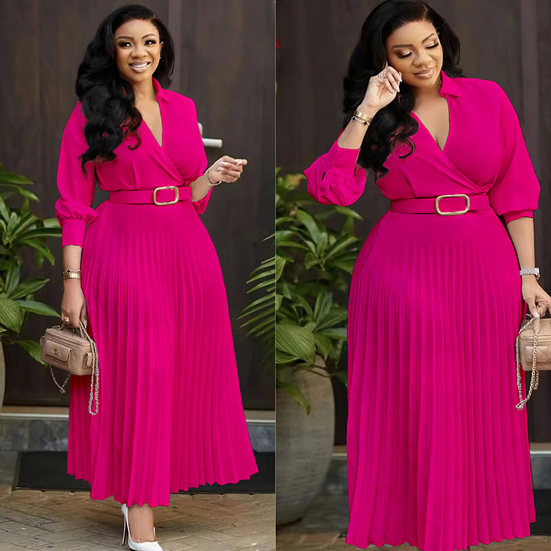 Independent Station Spring New Women's Solid Color Plus Size Dress (On Hand)