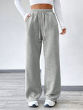 Drawstring Sweatshirt Trousers - Printed Women's Casual Wide-Leg Pants