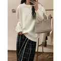 Solid Color Crew Neck Loose Knit Sweater  Casual Autumn Winter Pullover