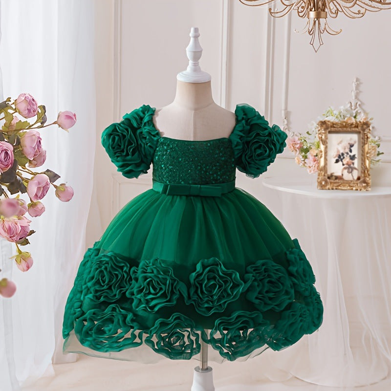 Rosette Ruffle Sequin Princess Gown