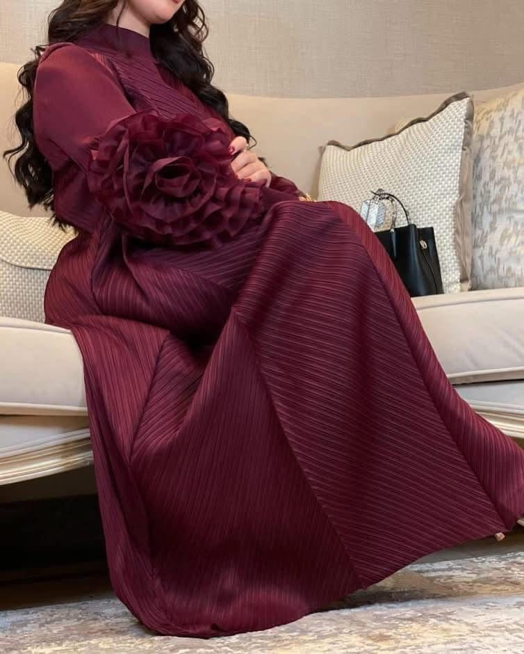 Womens Pleated Maxi Dress  Elegant Loose Fit