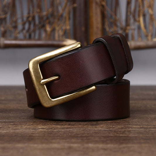 Men’s Genuine Leather Belt with 3.3 cm Pure Copper Pin Buckle