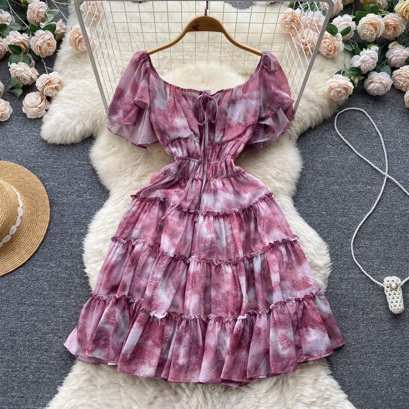 Summer new light luxury short waist dress