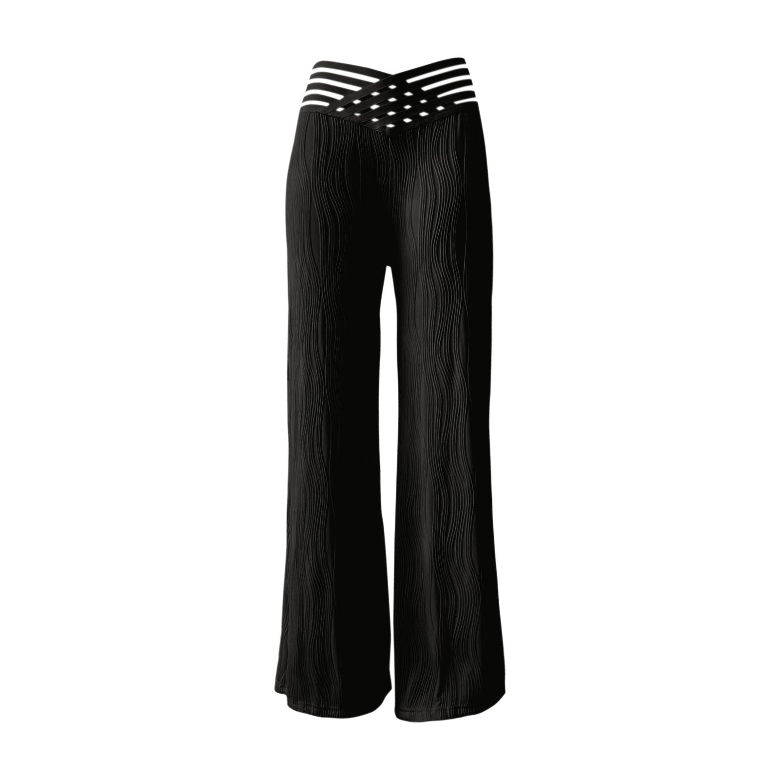 Women's high-waisted slacks, draped pleated cut-out water ripple wide-leg trousers