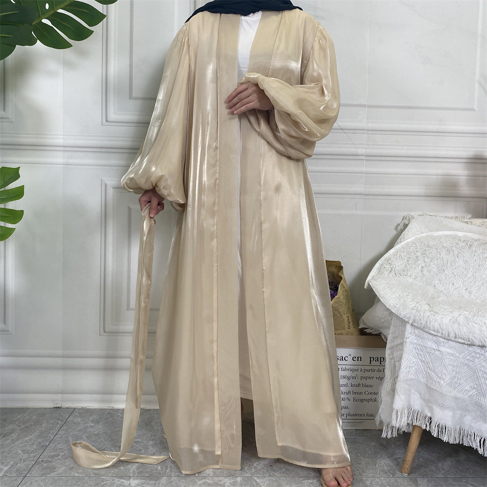 Elegant Arabian Silk Balloon Sleeve Cardigan