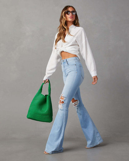 High-waisted ripped street babes bell-bottom Pants