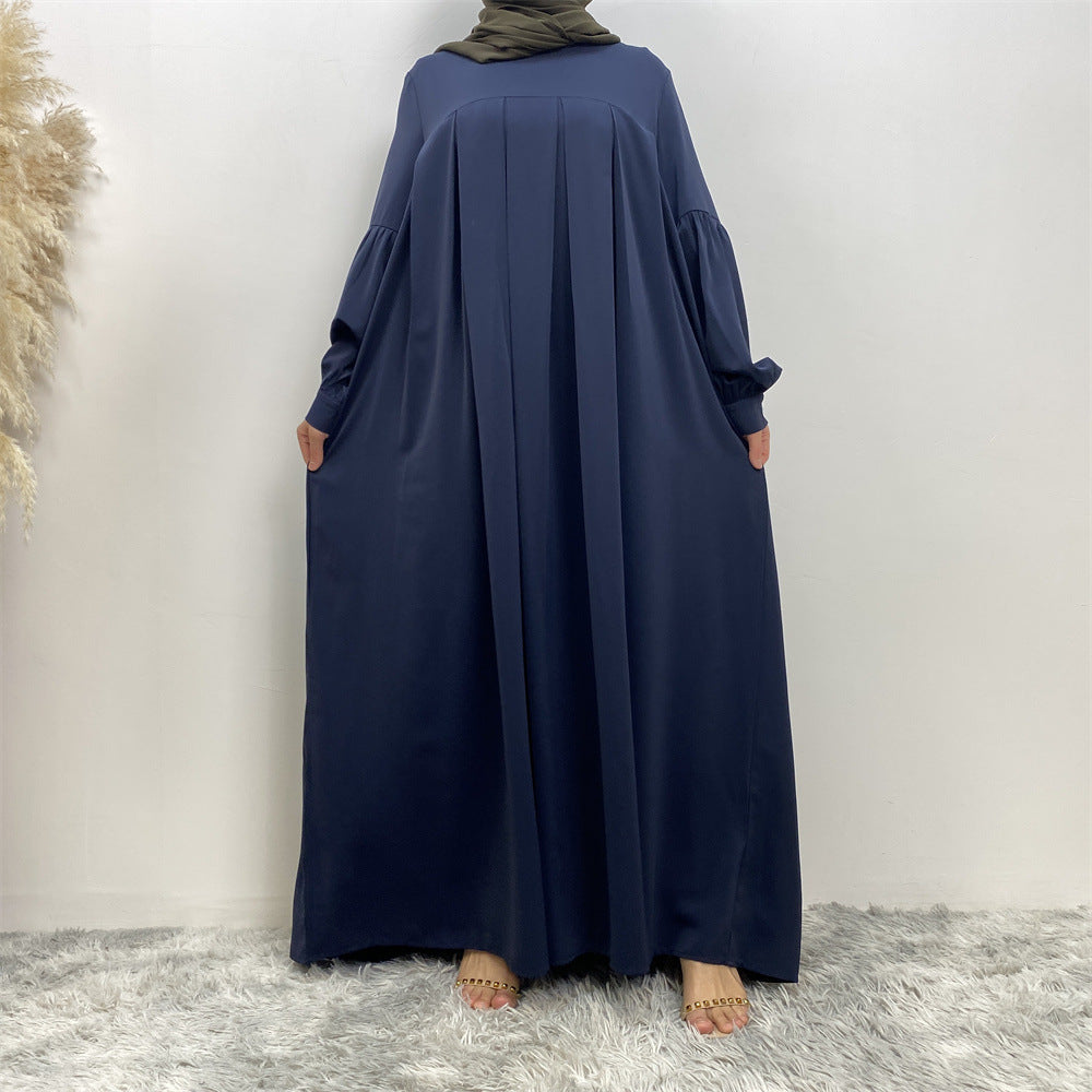 Modest Crew Neck Pleated Abaya Dress