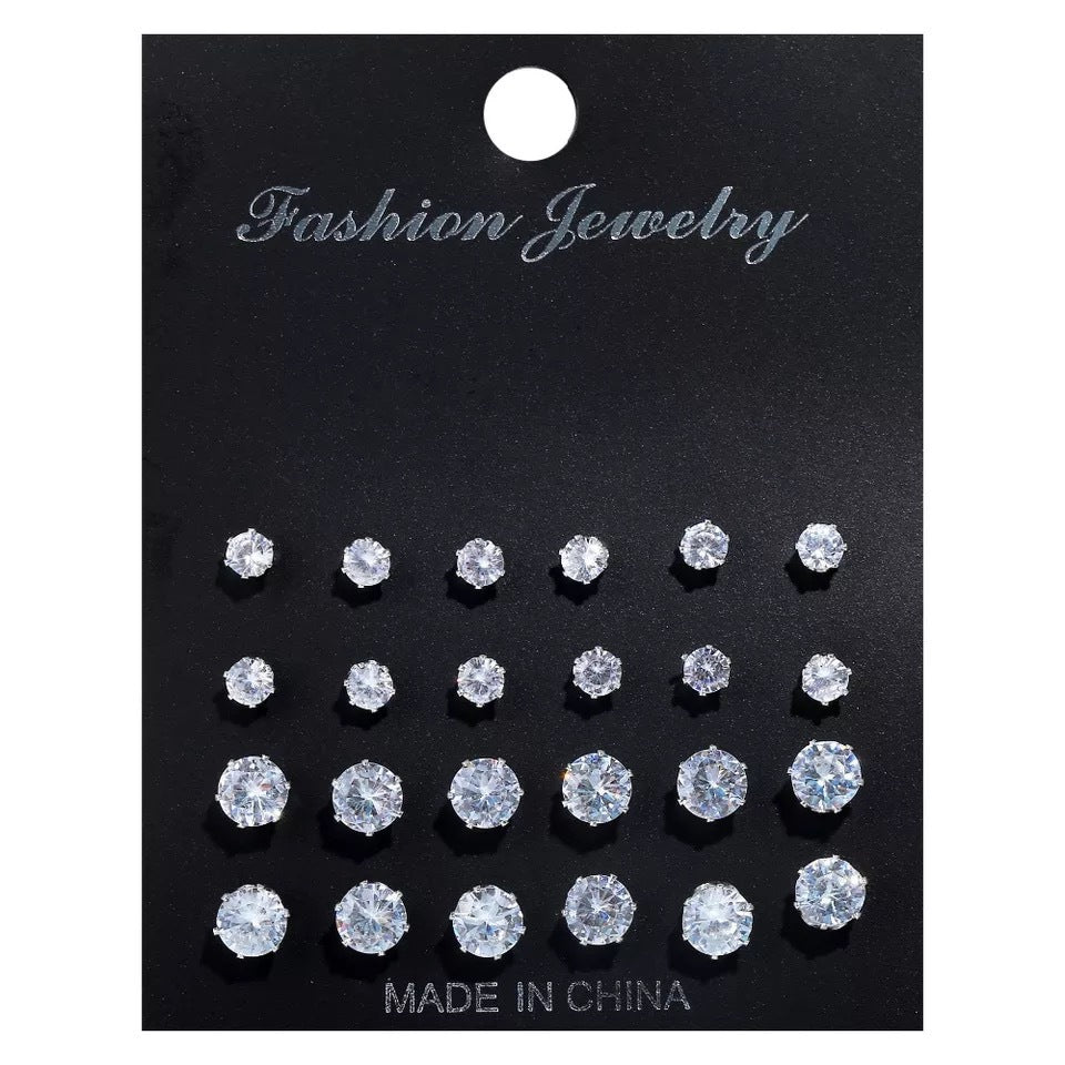 Crystal zircon card set 12 pairs of studs