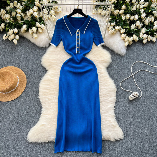 Polo Neck Slim Knitted Dress