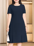 Women's Casual Neck Pleated A-Line Dress