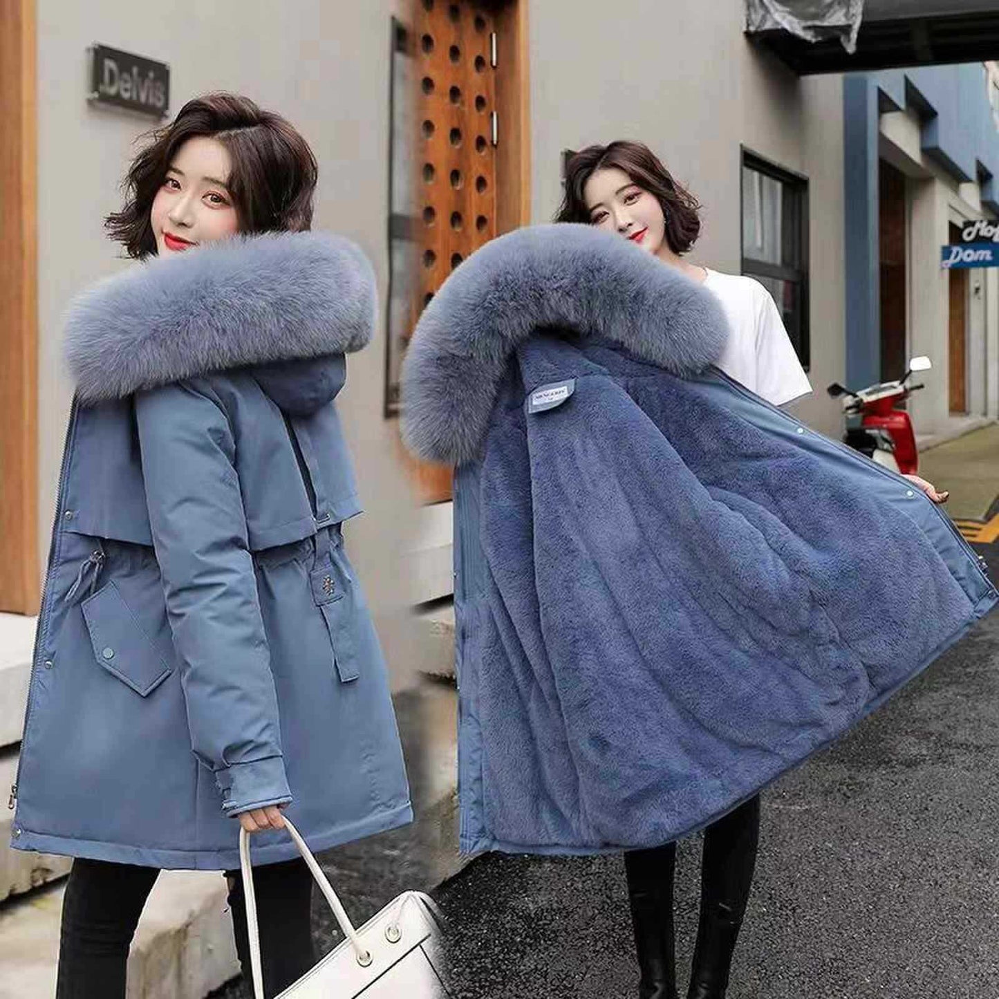 Women's Winter  Slim Fit Faux Fur Parka Jacket