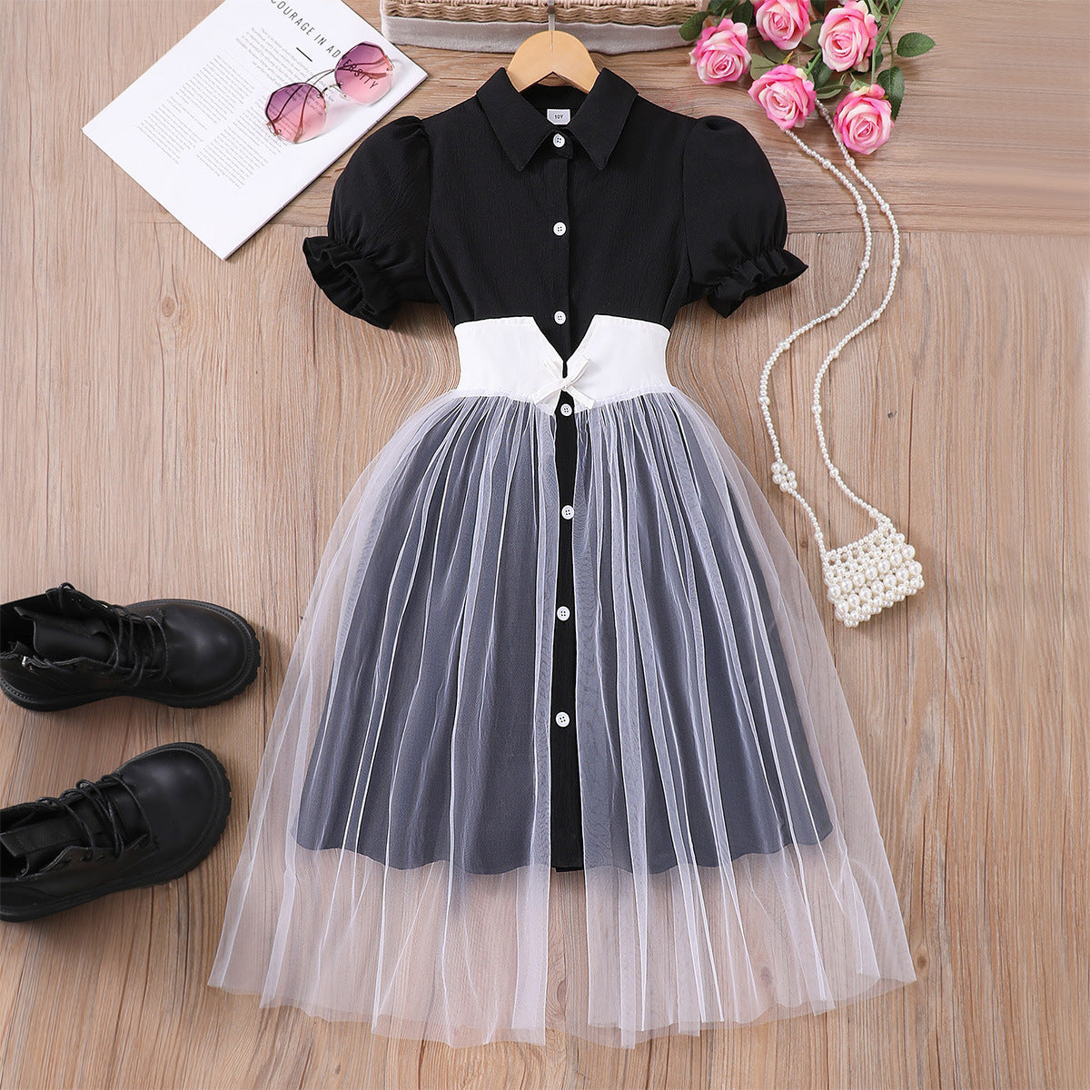 Girls' Puff Sleeve Mesh Dress – For Teens & Kids