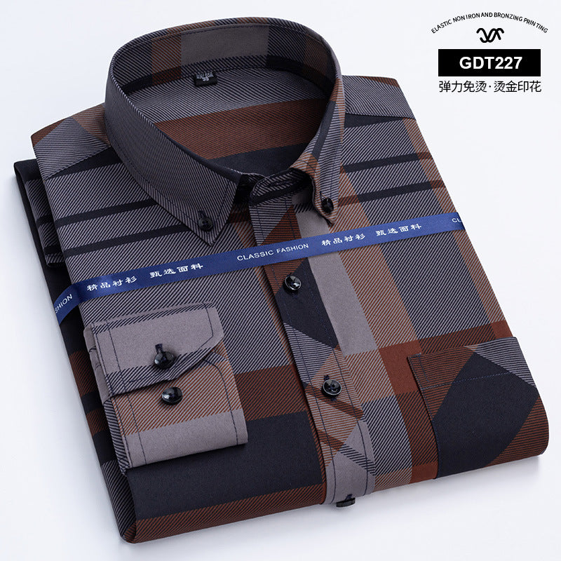 Men's Non-Iron Plaid Shirt  Spring/Autumn Business Casual