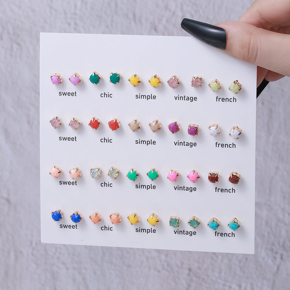 Mini Cute Colorful Diamond Animal Stud Earrings Set - Cartoon Butterfly, Flower, Cactus Designs