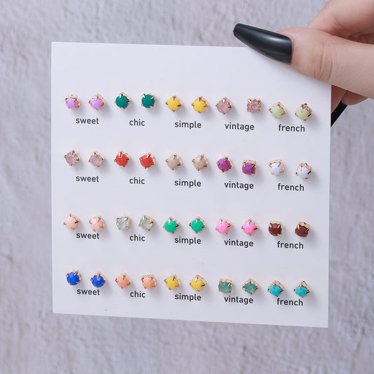 Mini Cute Colorful Diamond Animal Stud Earrings Set - Cartoon Butterfly, Flower, Cactus Designs