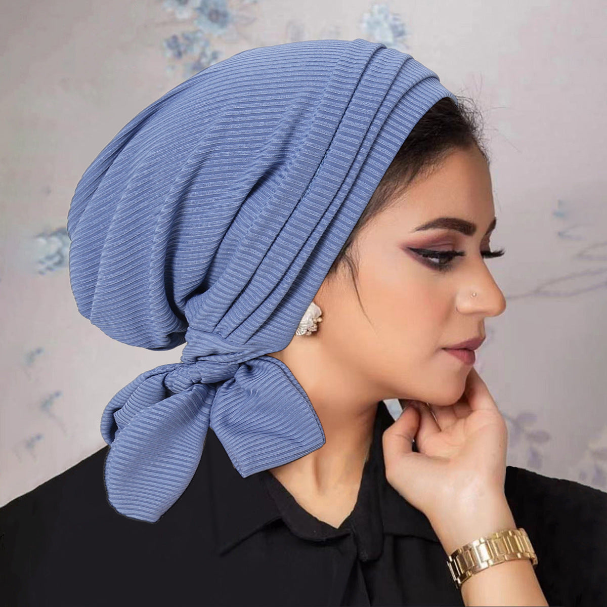 Solid Color Thread Long Tail Turban Hat
