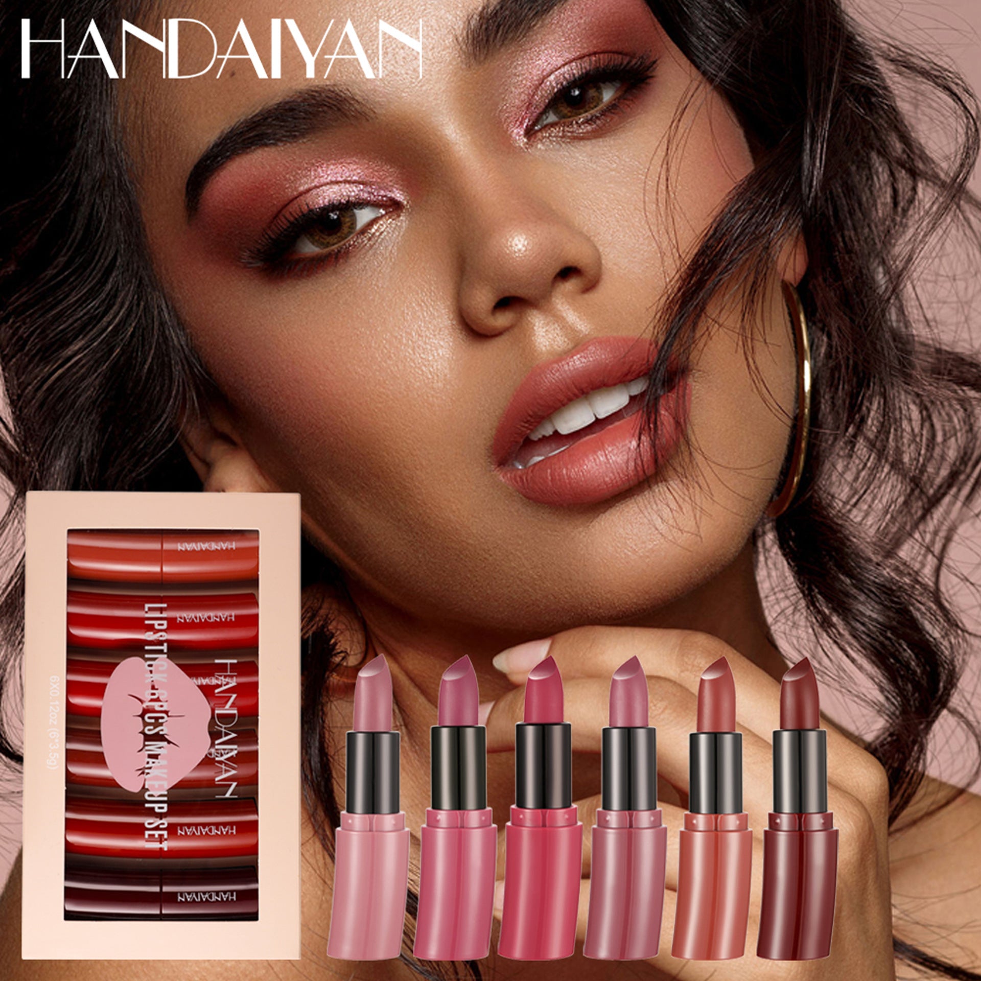 HANDAIYAN Curved Lipstick Makeup Natural Lip Stain Matte Long-lasting Lip Gloss Authentic Set
