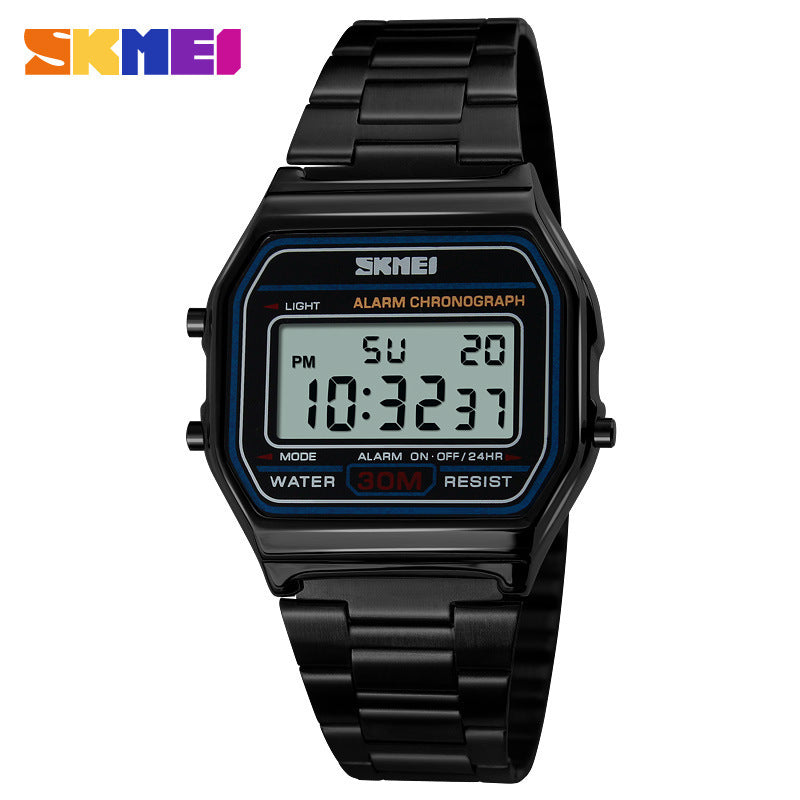 Mens Vintage Square Alloy Watch  Waterproof Steel Band Thin Fashion Electronic Watch