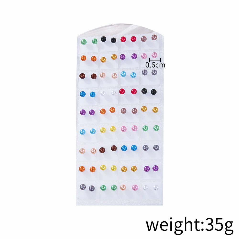 Simple Color Pearl Stud Earrings Set - 36 Pairs