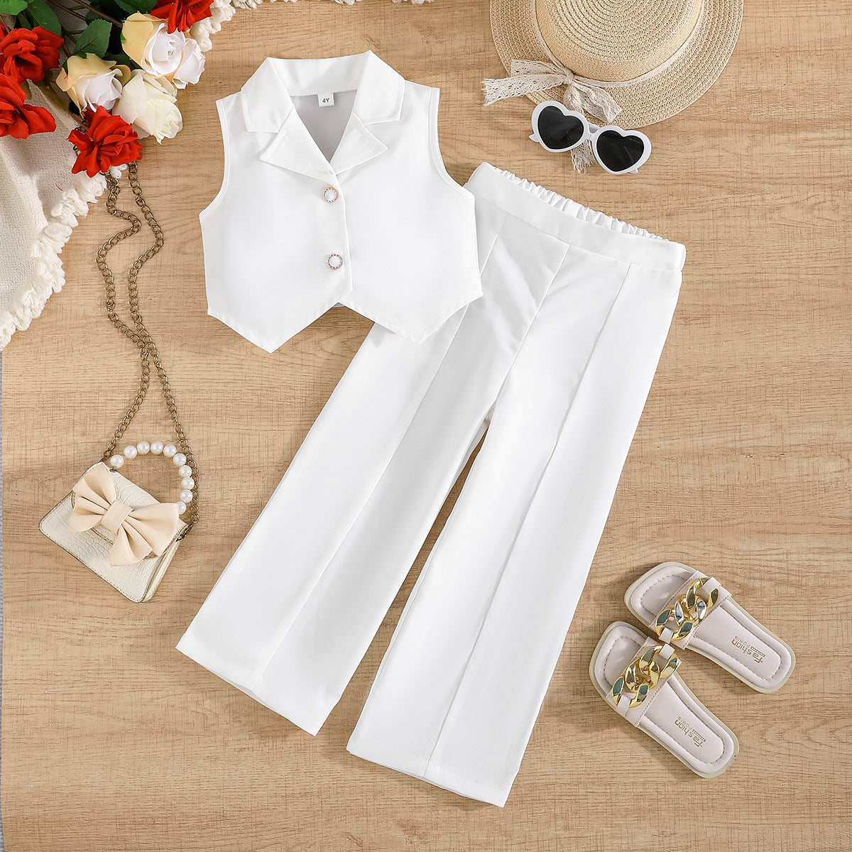 Trendy Summer Girls Two-Piece Set  Sleeveless Top & Wide-Leg Trousers