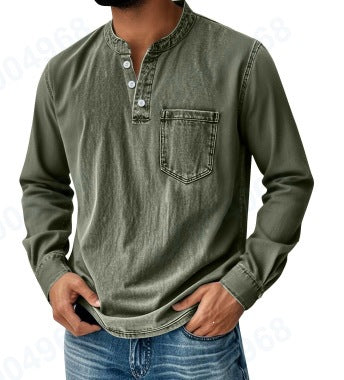 Mens 3D Print Semi-Zip Long Sleeve Polo Shirt