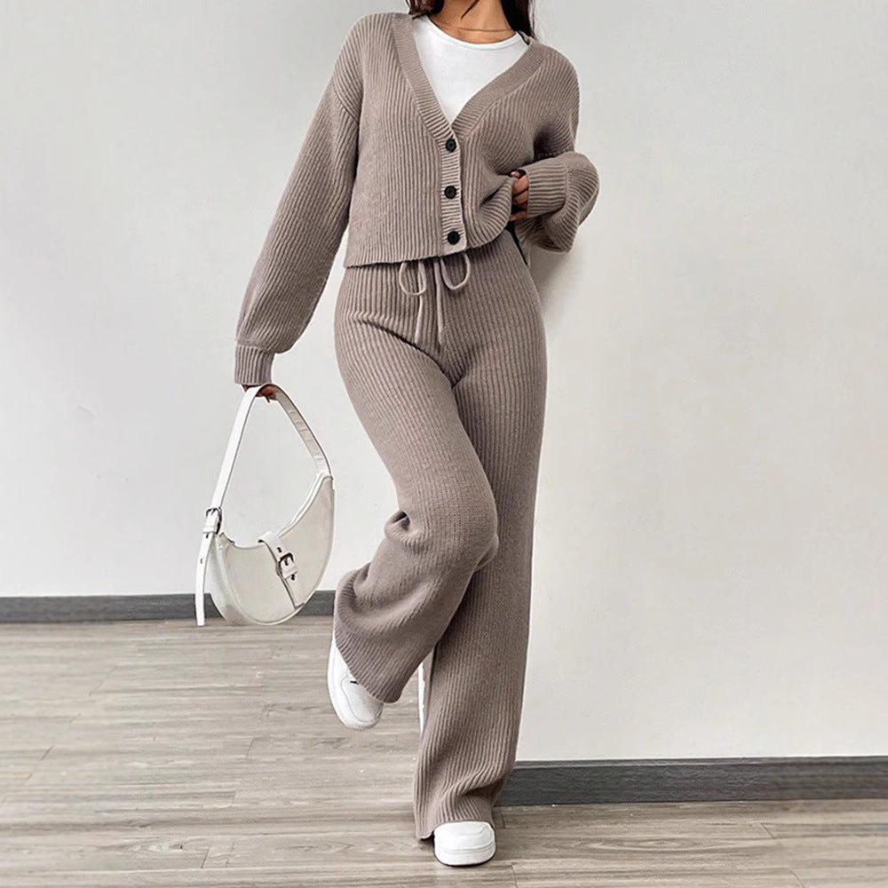Casual Knit Long-Sleeve Pants Set – Addis Outfits