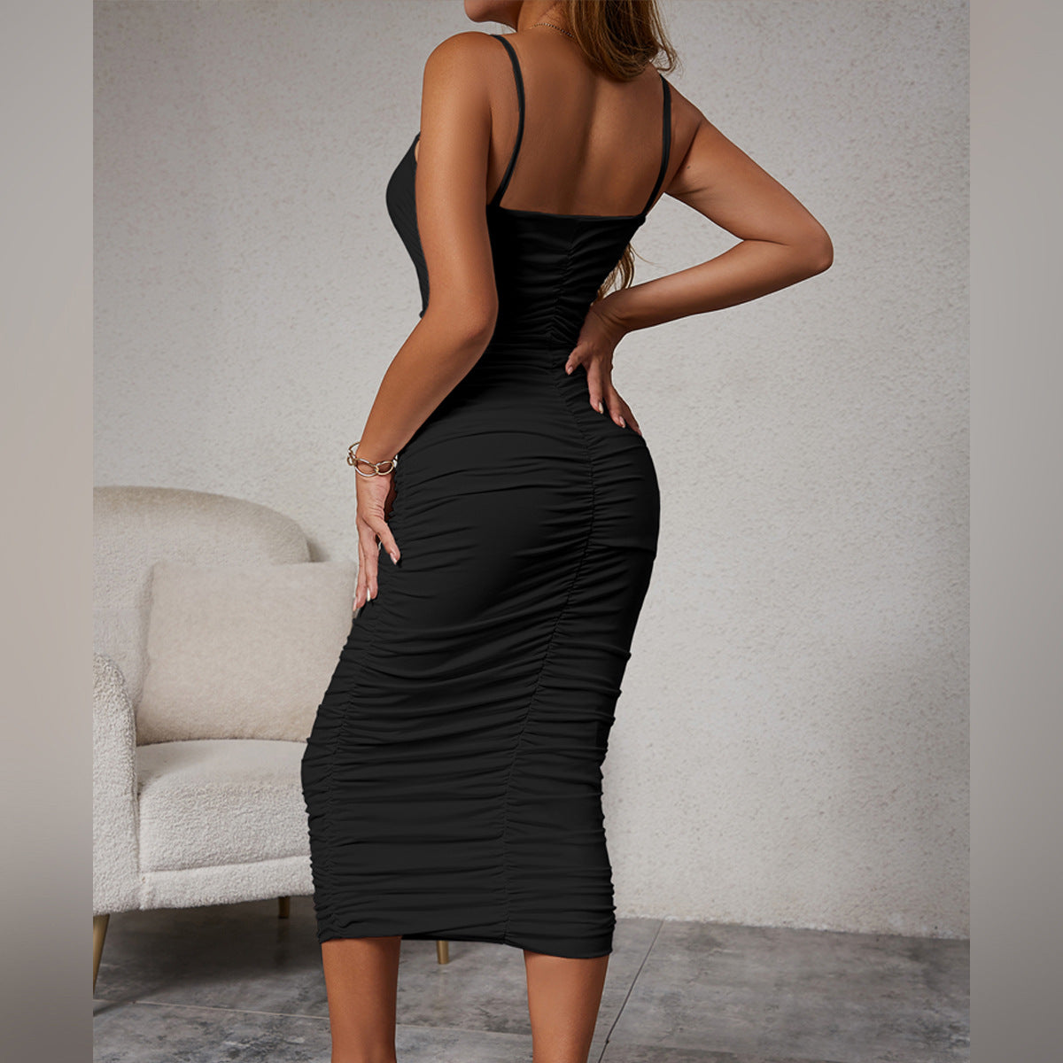 Fashion women's clothing long slip pleated dress