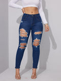 Stretch thin ripped new fashion trousers jeans
