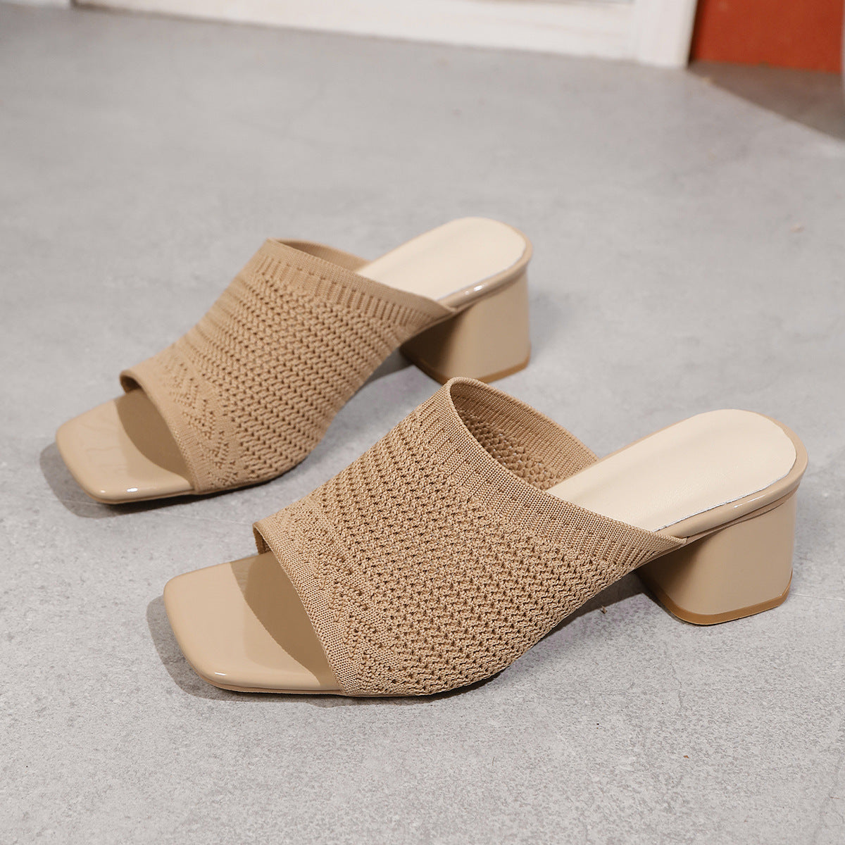 Summer Plus-Size Fly-Knitted Thick-Heeled Sandals