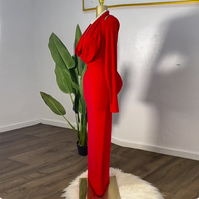 Sweet Pile Collar High-Waisted Long Dress