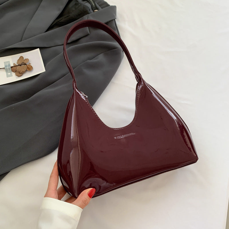 Texture vintage patent leather burgundy armpit crossbody bag