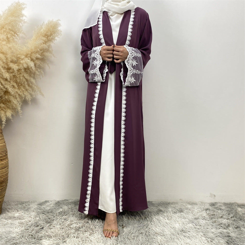 Embroidered Spliced Cardigan Abaya