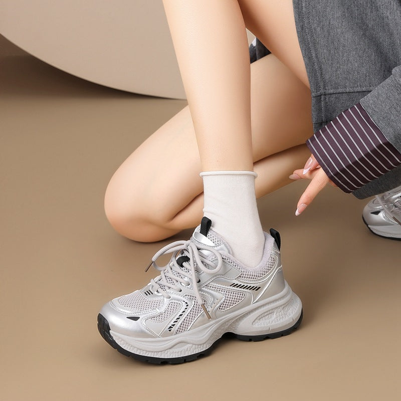ZHR Women's Thick Sole Fleece Sneakers  Warm Height-Increasing Casual Shoes
