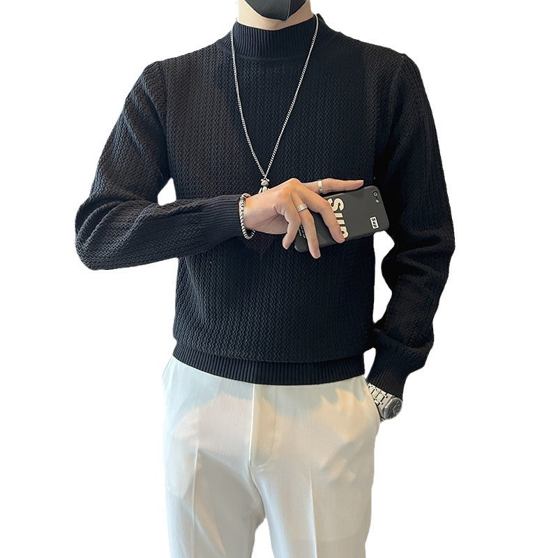 Men’s Solid Color Semi-Turtleneck Sweater