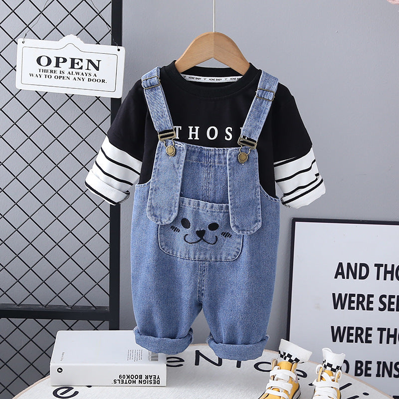 new baby suspenders long-sleeved two-piece set trend