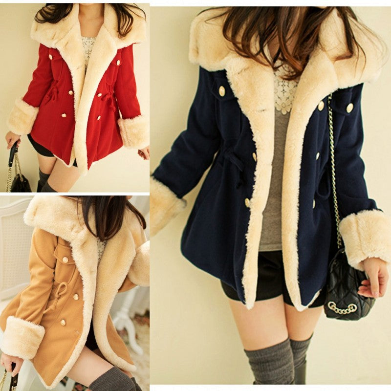 Thickened slim double-breasted student woolen coat