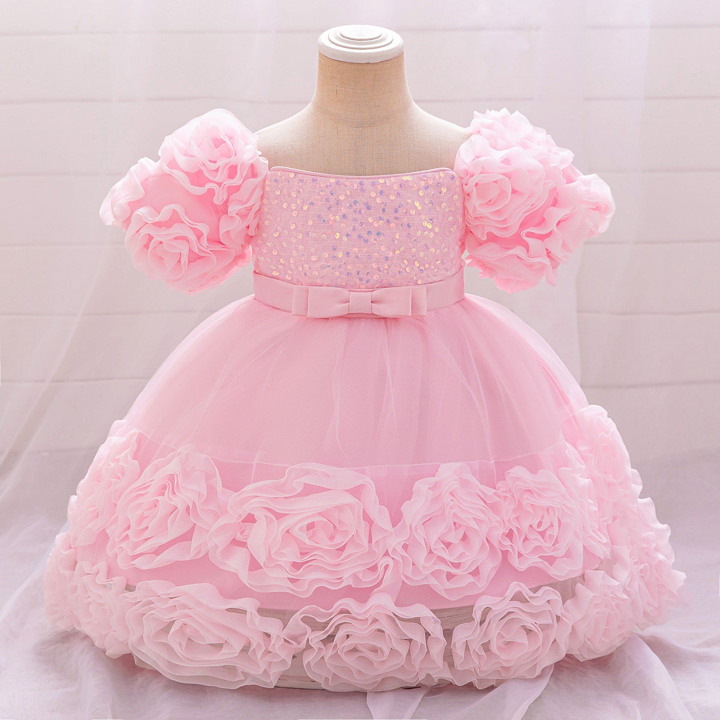 Rosette Ruffle Sequin Princess Dress