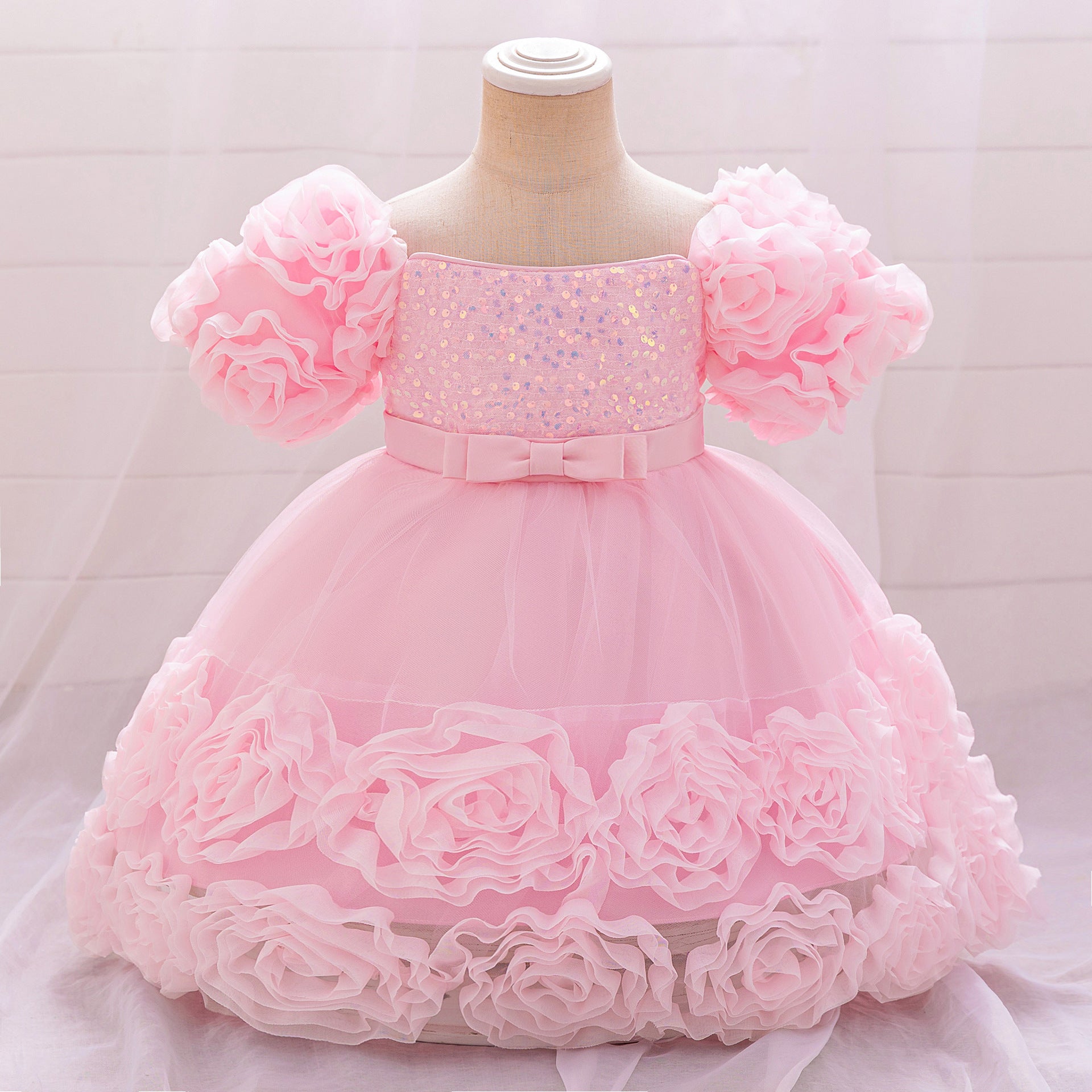 Rosette Ruffle Sequin Princess Dress