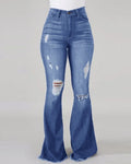 High-elastic ripped, high-waisted flared jeans (On Hand)
