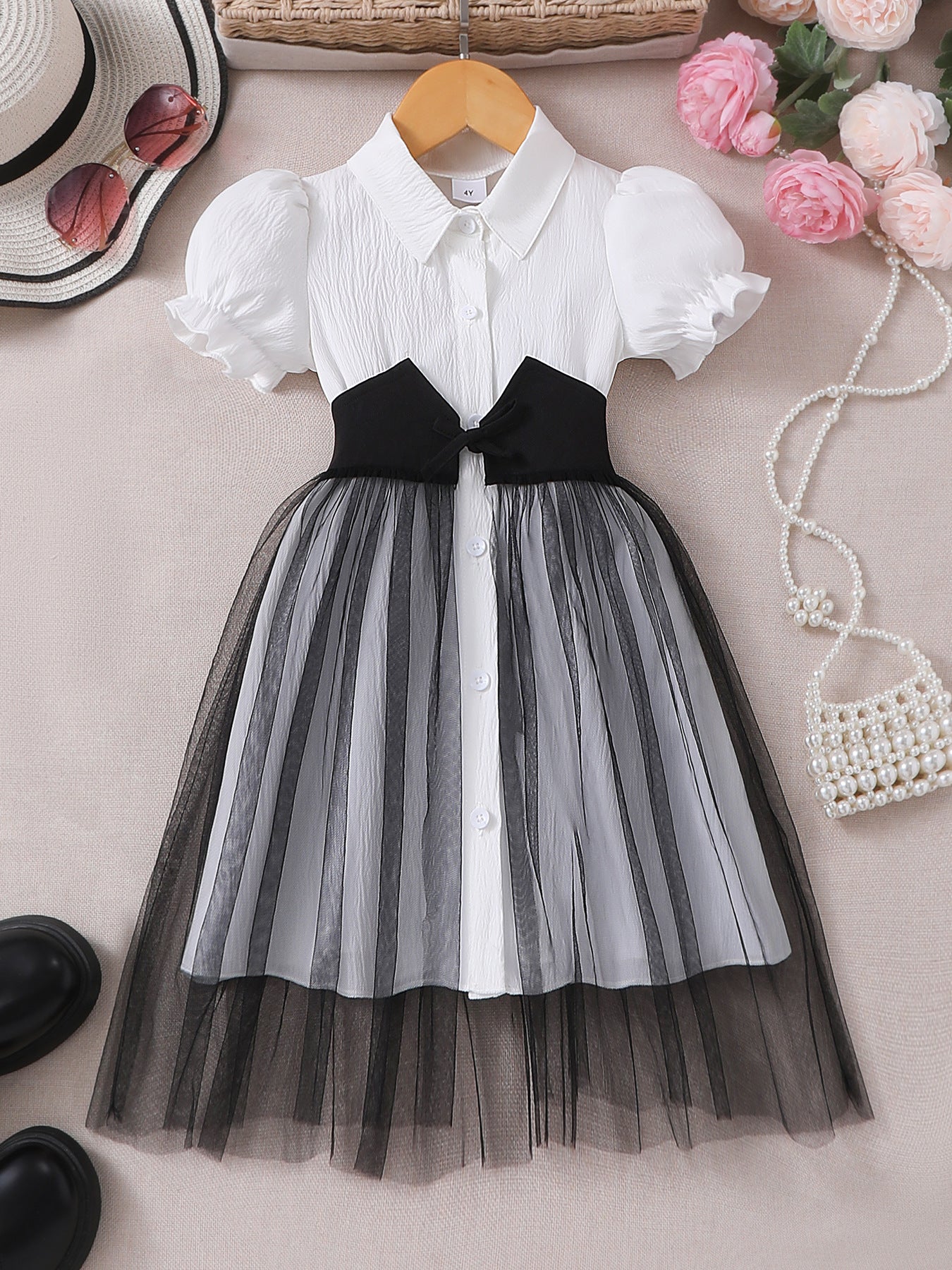 Girls' Puff Sleeve Mesh Dress – For Teens & Kids