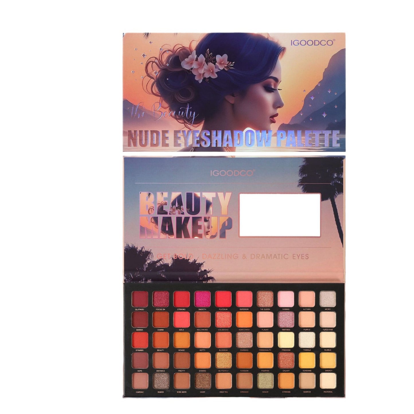 50 colors sunset beauty pattern eye shadow palette: matte pearlescent multi-color makeup palette.