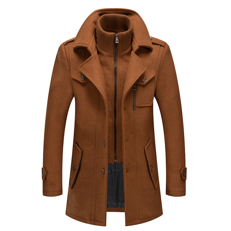 Men’s Double Collar Wool Blend Coat – Business Casual Winter Overcoat